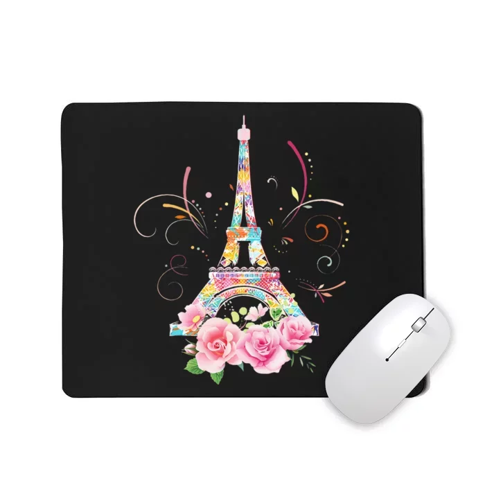 Colorful Eiffel Tower Of Paris In France Parisian Rose Mousepad