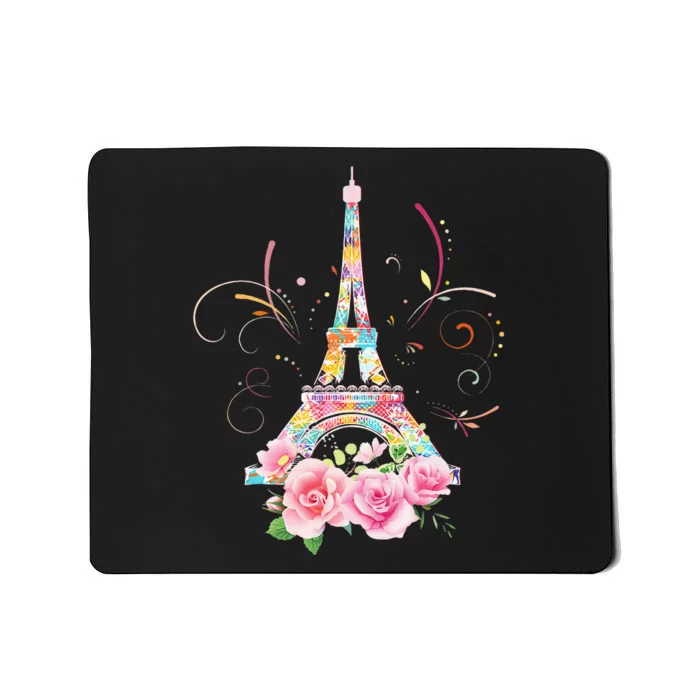 Colorful Eiffel Tower Of Paris In France Parisian Rose Mousepad