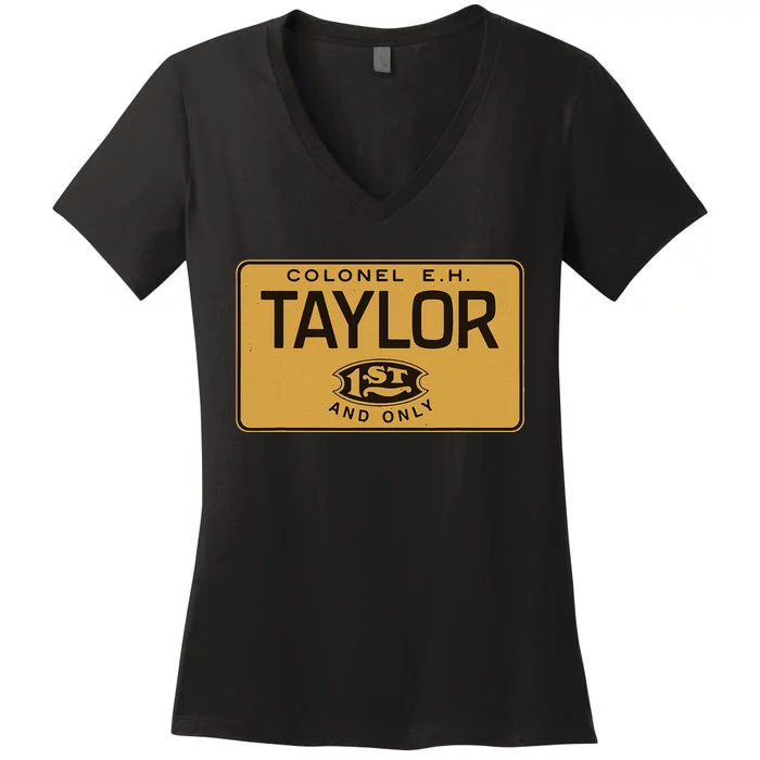 Colonel Eh Taylor Bourbon Whiskey Badge Women's V-Neck T-Shirt