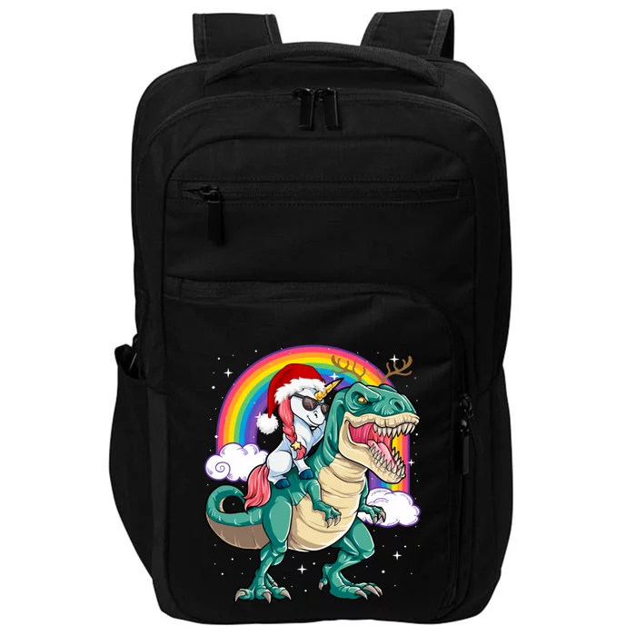 Christmas Evil Unicorn Riding T Rex Dinosaur Deer Gift Impact Tech Backpack