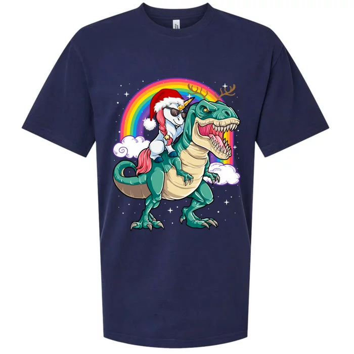 Christmas Evil Unicorn Riding T Rex Dinosaur Deer Gift Sueded Cloud Jersey T-Shirt