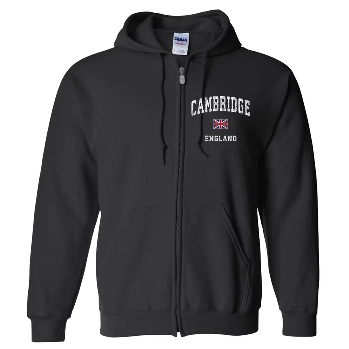 Cambridge England Vintage Athletic Sports Design Full Zip Hoodie