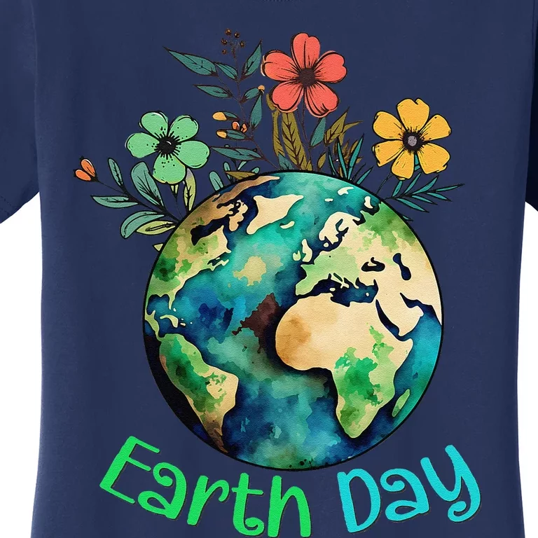 Cute Earth With Floral Earth Day Happy Earth Day 2024 Women's T-Shirt