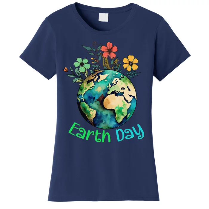 Cute Earth With Floral Earth Day Happy Earth Day 2024 Women's T-Shirt