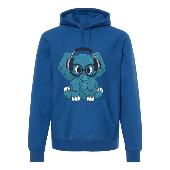 Cute Elephant With Glasses And Headphones Gift Premium Hoodie