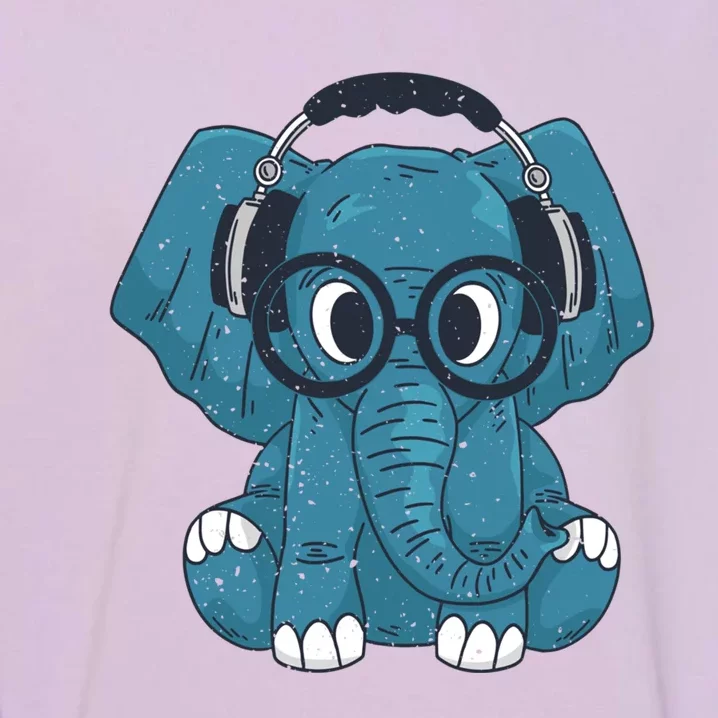 Cute Elephant With Glasses And Headphones Gift Garment-Dyed Sweatshirt