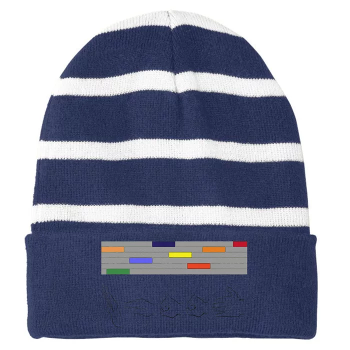 Close Encounters Wild Signals Lights Aliens Ufo Retro 70s Striped Beanie with Solid Band