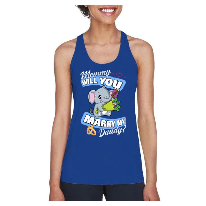 Cute Elephant Wedding Offer Mommy Will You Marry My Daddy Gift Women's Racerback Tank