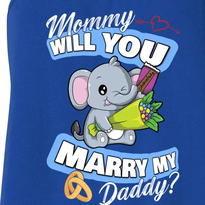 Cute Elephant Wedding Offer Mommy Will You Marry My Daddy Gift Women's Racerback Tank