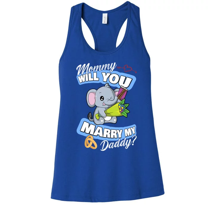 Cute Elephant Wedding Offer Mommy Will You Marry My Daddy Gift Women's Racerback Tank