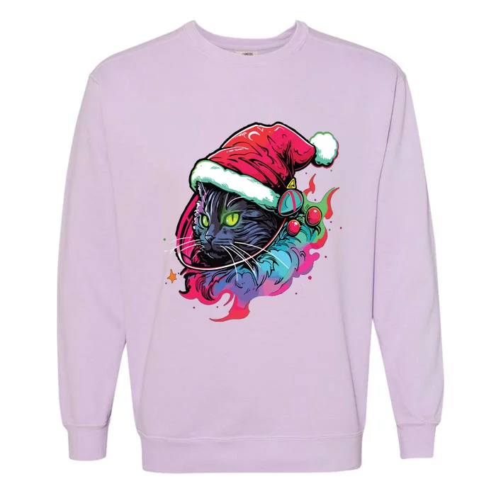 Cat Edm Winter Festival Cute Christmas Party Garment-Dyed Sweatshirt