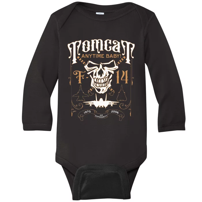 Classic F 14 Tomcat Military Fighter Jet Skull Baby Long Sleeve Bodysuit