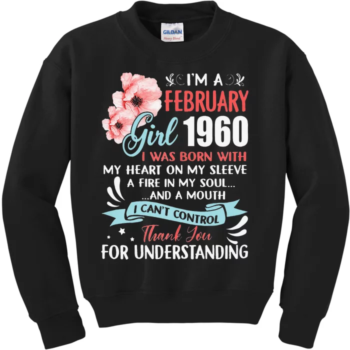 Cute February 1960 63rd Birthday Gift 63 Years Old Kids Sweatshirt