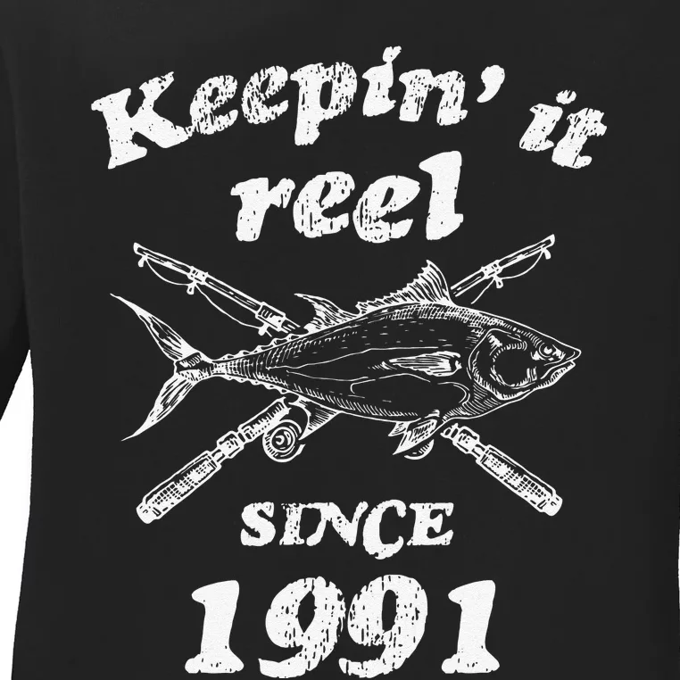 Cute Funny 30th Birthday Fishing Gift For 30 Year Old Fisherman Ladies Long Sleeve Shirt