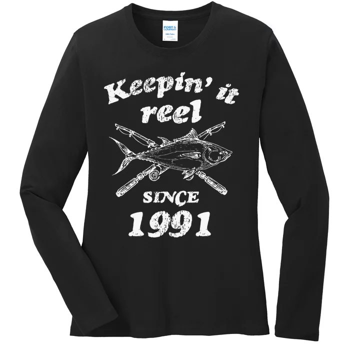 Cute Funny 30th Birthday Fishing Gift For 30 Year Old Fisherman Ladies Long Sleeve Shirt