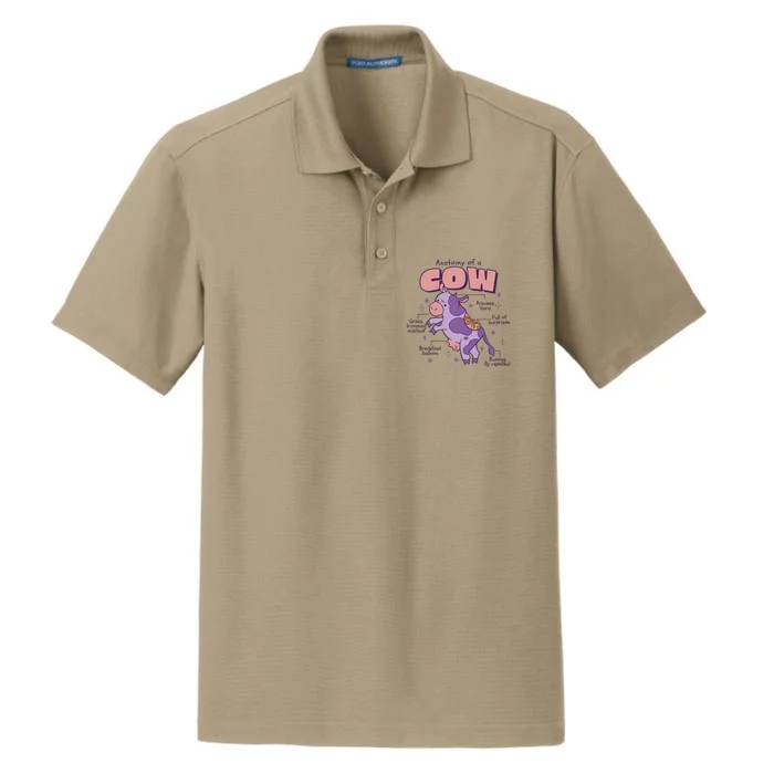 Cow Funny Anatomy Dry Zone Grid Performance Polo