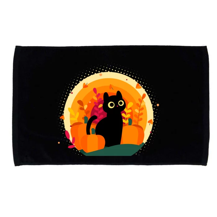 Cute Fall Autumn Lover Black Cat And Pumpkins Microfiber Hand Towel