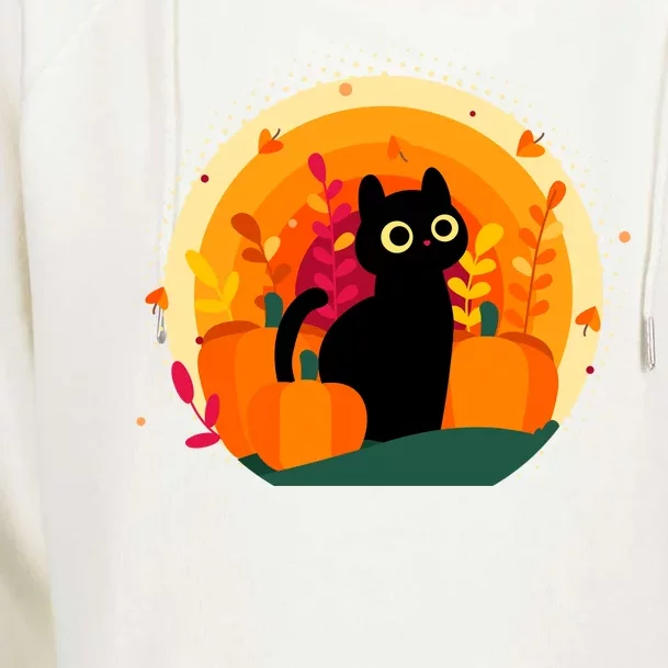 Cute Fall Autumn Lover Black Cat And Pumpkins Womens Funnel Neck Pullover Hood