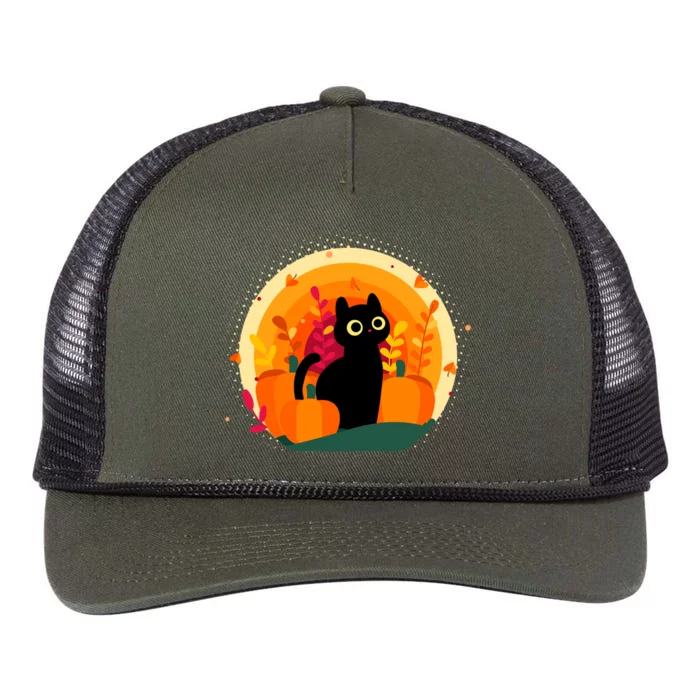 Cute Fall Autumn Lover Black Cat And Pumpkins Retro Rope Trucker Hat Cap