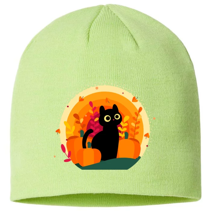 Cute Fall Autumn Lover Black Cat And Pumpkins 8 1/2in Sustainable Knit Beanie