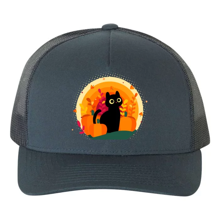 Cute Fall Autumn Lover Black Cat And Pumpkins Yupoong Adult 5-Panel Trucker Hat