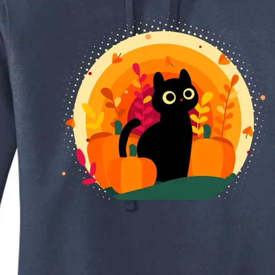 Cute Fall Autumn Lover Black Cat And Pumpkins Women's Pullover Hoodie