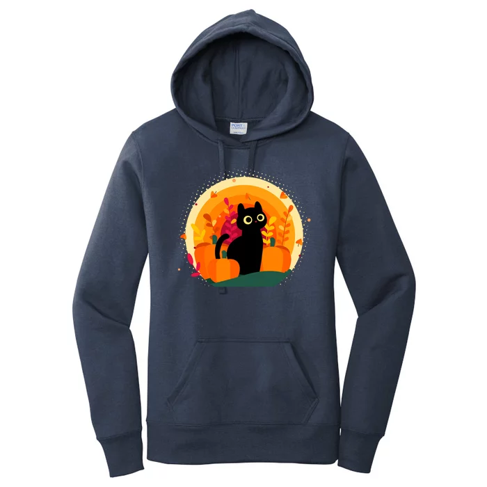 Cute Fall Autumn Lover Black Cat And Pumpkins Women's Pullover Hoodie