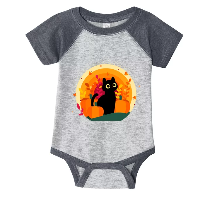 Cute Fall Autumn Lover Black Cat And Pumpkins Infant Baby Jersey Bodysuit