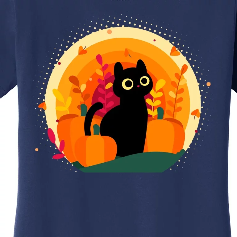 Cute Fall Autumn Lover Black Cat And Pumpkins Women's T-Shirt