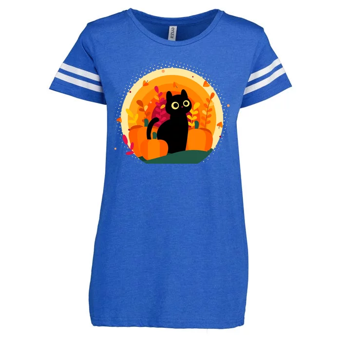 Cute Fall Autumn Lover Black Cat And Pumpkins Enza Ladies Jersey Football T-Shirt