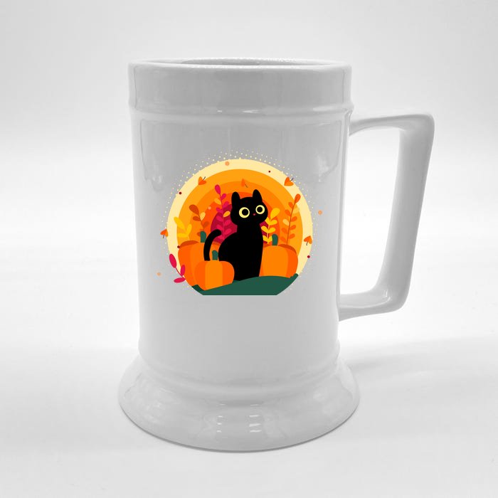 Cute Fall Autumn Lover Black Cat And Pumpkins Front & Back Beer Stein