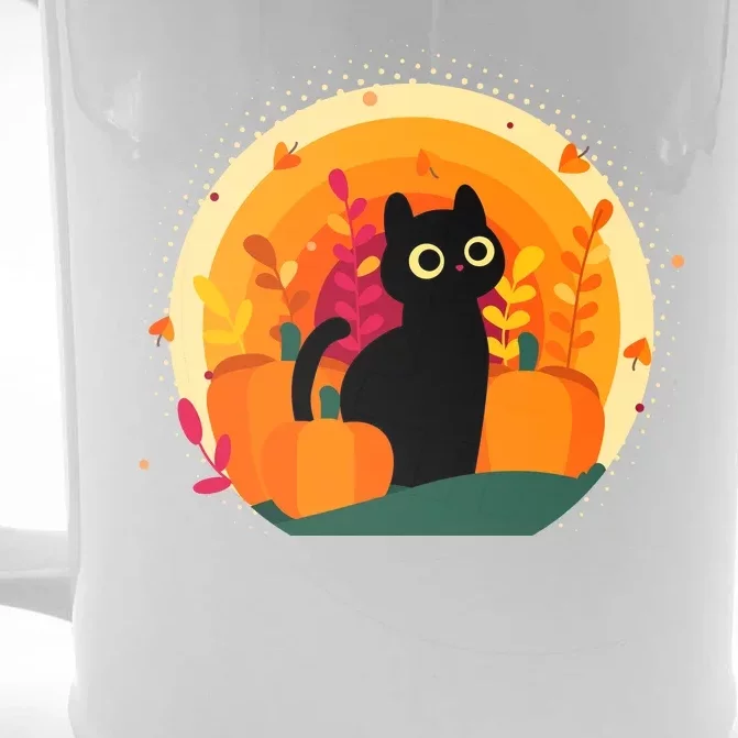 Cute Fall Autumn Lover Black Cat And Pumpkins Front & Back Beer Stein