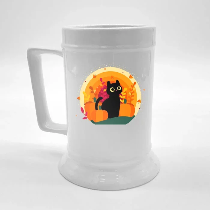 Cute Fall Autumn Lover Black Cat And Pumpkins Front & Back Beer Stein