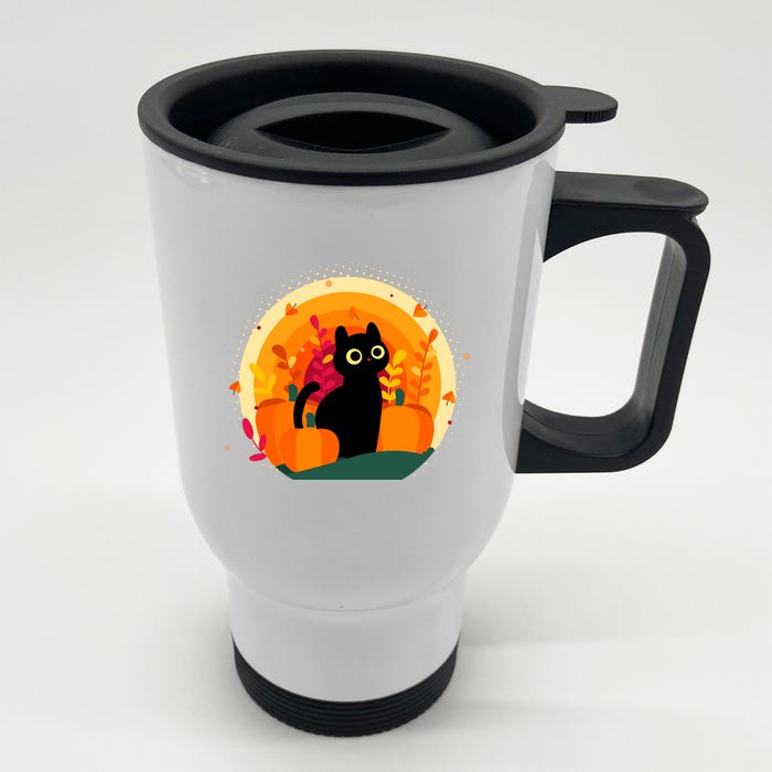 Cute Fall Autumn Lover Black Cat And Pumpkins Front & Back Stainless Steel Travel Mug