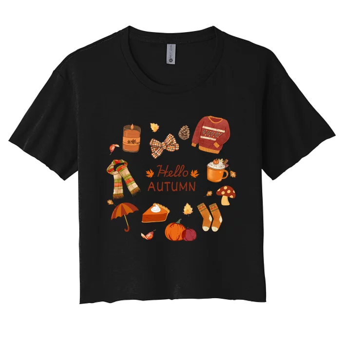 Cute Fall Autumn Little Things Retro Fall Hello Autumn Women's Crop Top Tee