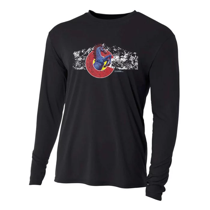 Colorado Flag And Blucifer Demon Horse Cooling Performance Long Sleeve Crew