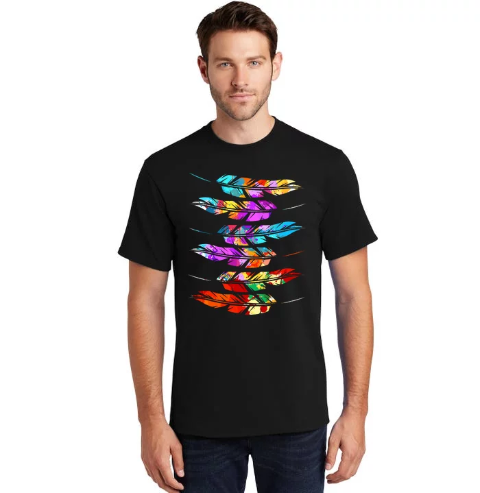 Colorful Feathers American Indian Pride Native American Tall T-Shirt