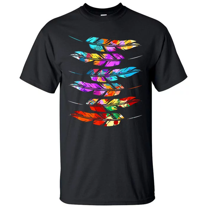 Colorful Feathers American Indian Pride Native American Tall T-Shirt