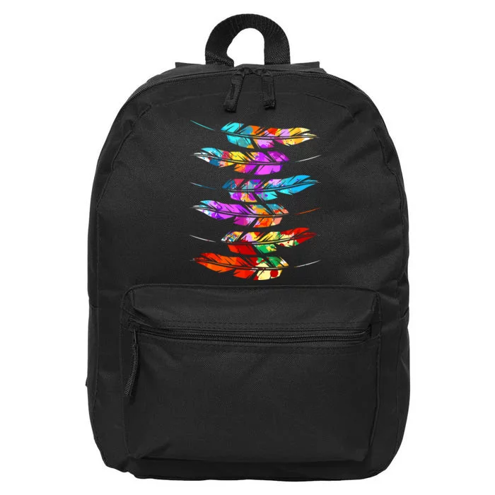 Colorful Feathers American Indian Pride Native American 16 in Basic Backpack