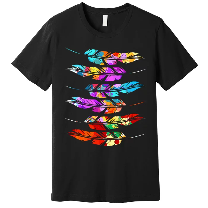 Colorful Feathers American Indian Pride Native American Premium T-Shirt