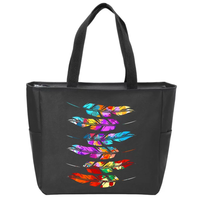 Colorful Feathers American Indian Pride Native American Zip Tote Bag