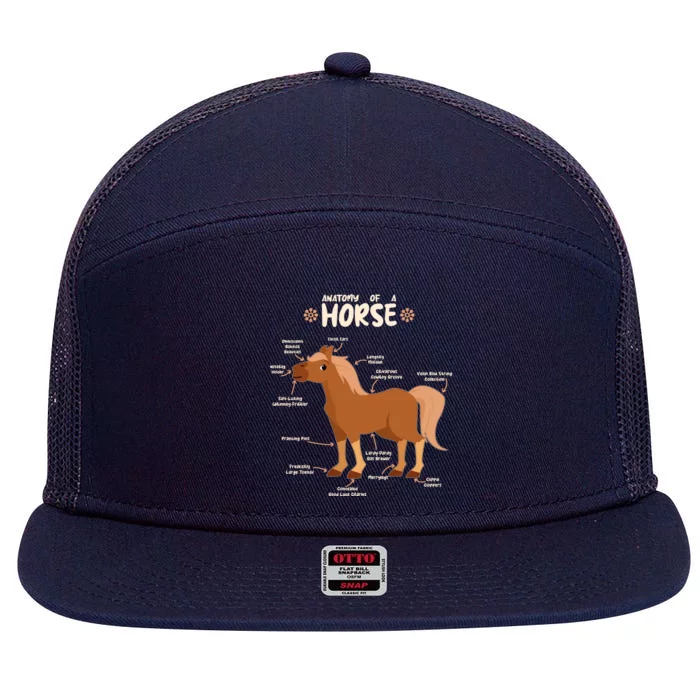 Cute Funny Anatomy Of A Horse Diagram 7 Panel Mesh Trucker Snapback Hat