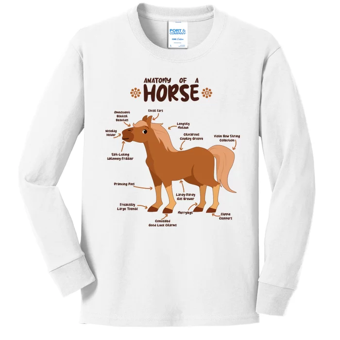 Cute Funny Anatomy Of A Horse Diagram Kids Long Sleeve Shirt