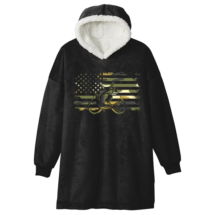 Camouflage Fishing Apparel American Flag Hooded Wearable Blanket