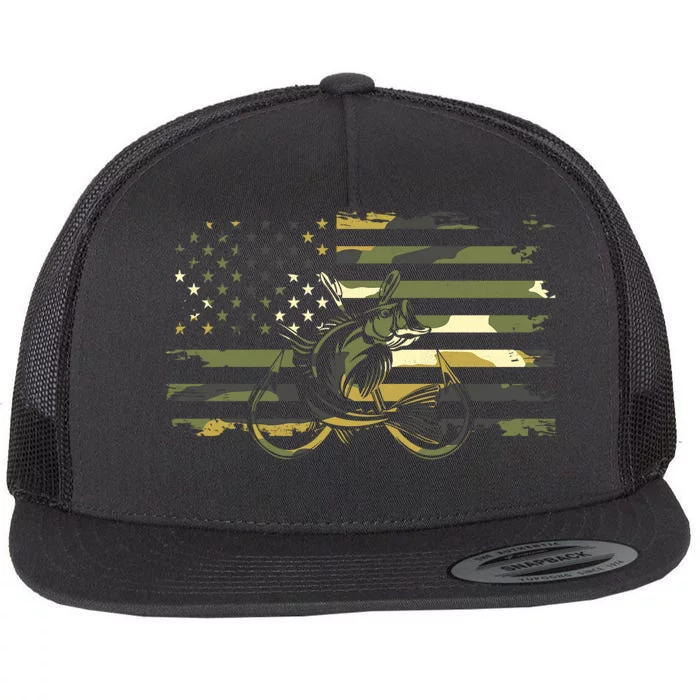 Camouflage Fishing Apparel American Flag Flat Bill Trucker Hat