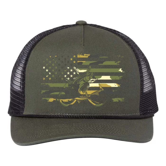 Camouflage Fishing Apparel American Flag Retro Rope Trucker Hat Cap