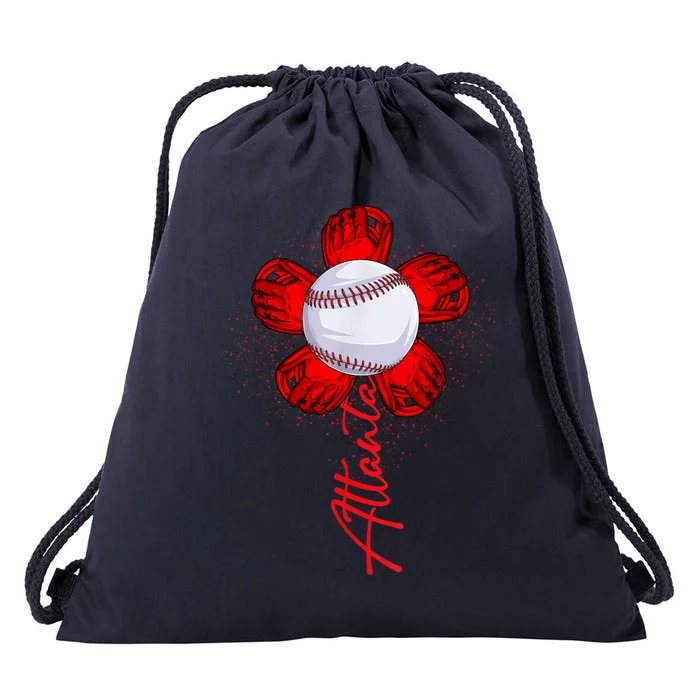 Cute Flower Atlanta Retro Baseball Lover Drawstring Bag