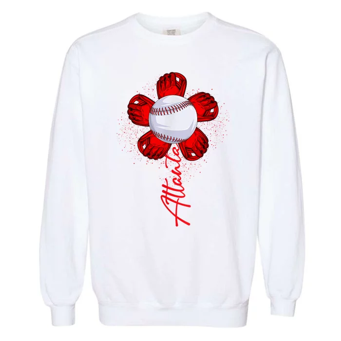 Cute Flower Atlanta Retro Baseball Lover Garment-Dyed Sweatshirt