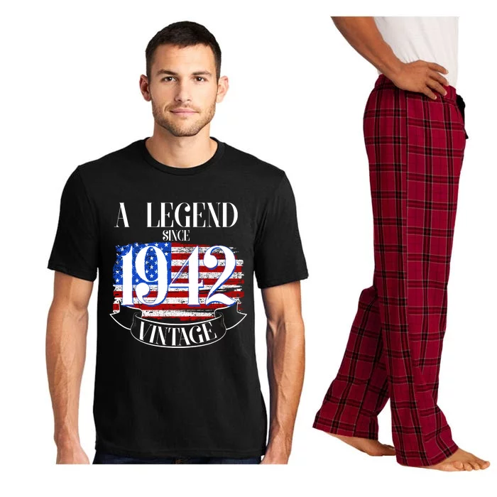 Cute Funny A Legend Since 1942 Vintage USA Flag 80th Birthday Pajama Set