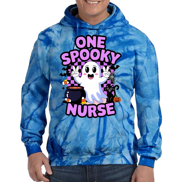 Cute Fun And Festive Halloween One Spooky Nurse Ghost Tie Dye Hoodie